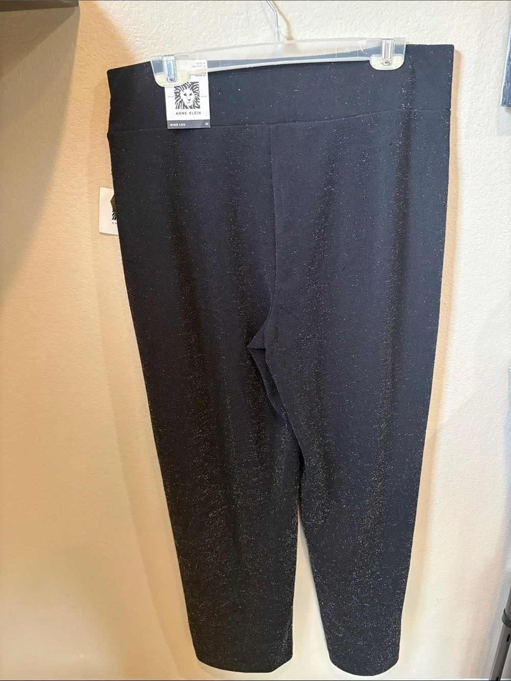 Anne Klein Black Metallic Fleck Wide-Leg Pants